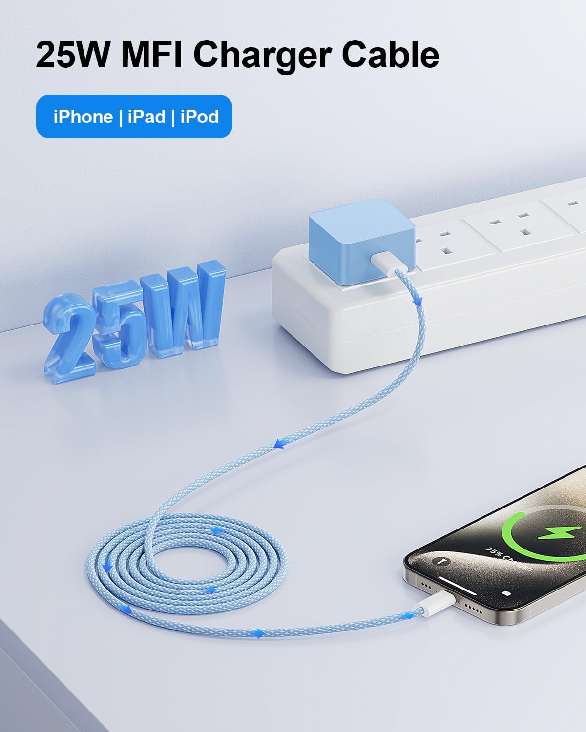 Thumbnail 3 de Fast Charge for iPhone 14/13 25W PD Charger + 2M USB-C to Lightning Cable (2 Pack) – MFi Certified