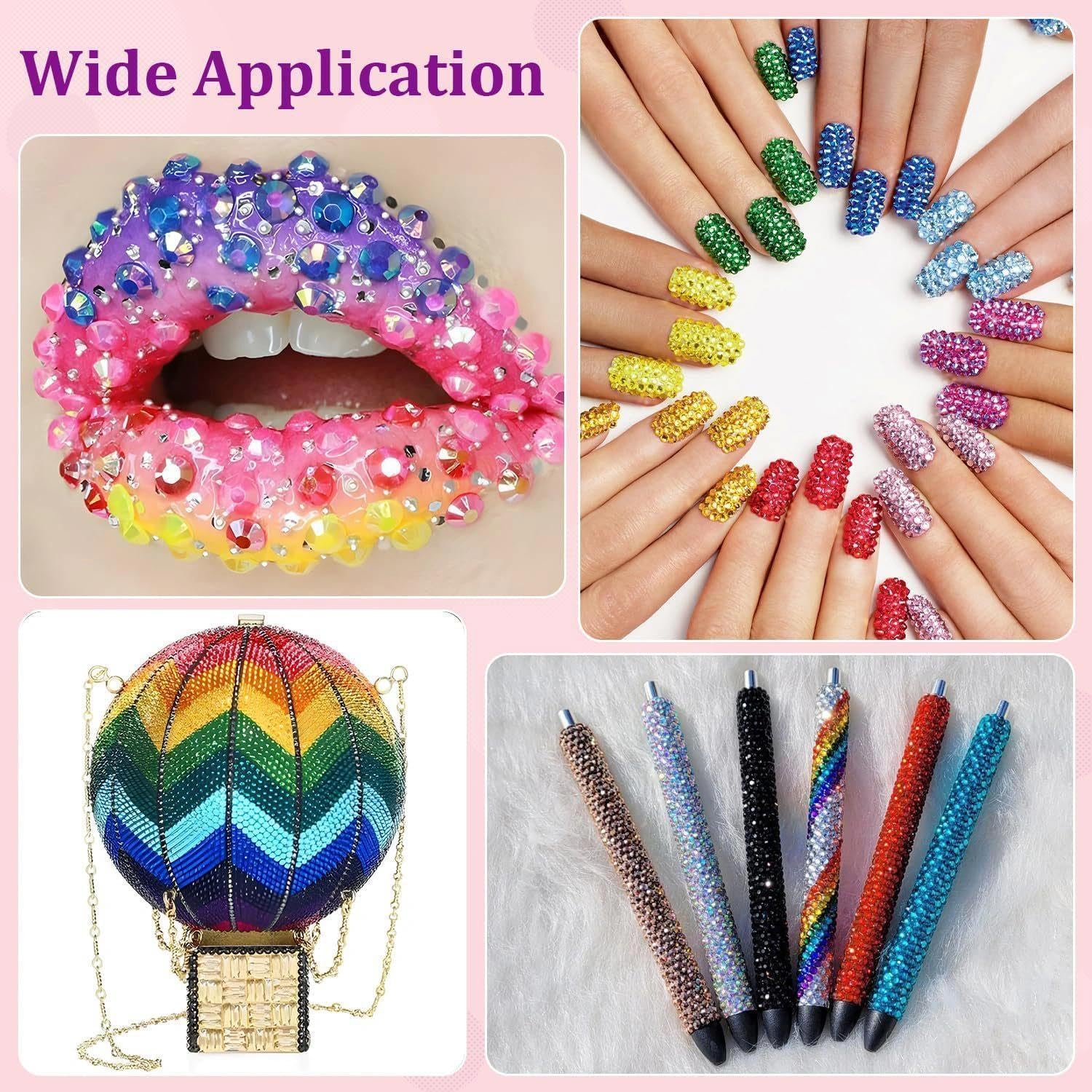 Detalle de 24 Colours Bedazzling Rhinestone Kit with Glues – 24,000 x 3mm Nail Gems for Crafting