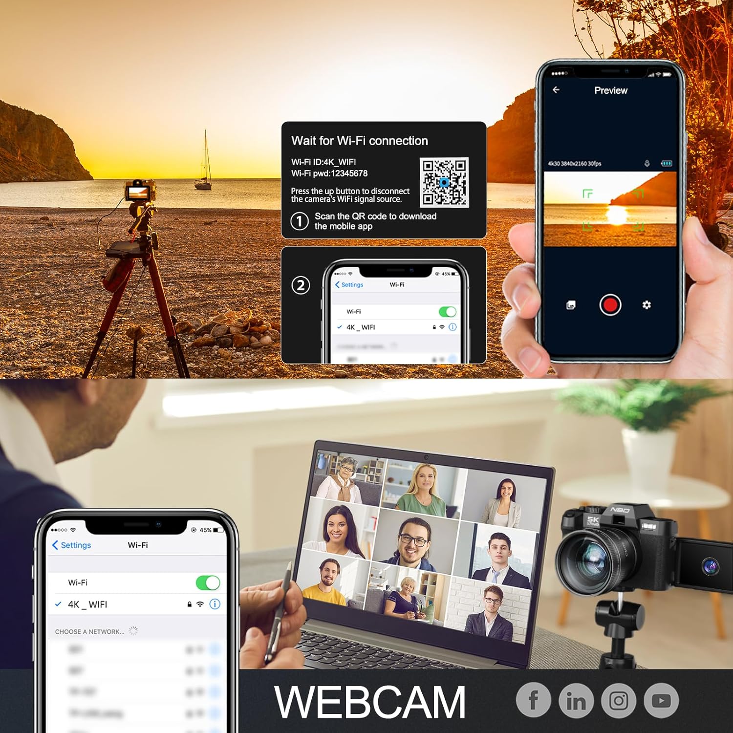 Thumbnail 5 de NBD 5K 64MP Digital Camera for Photography – 16x Zoom, 52mm Wide‑Angle + Macro Lenses, WiFi & App Control