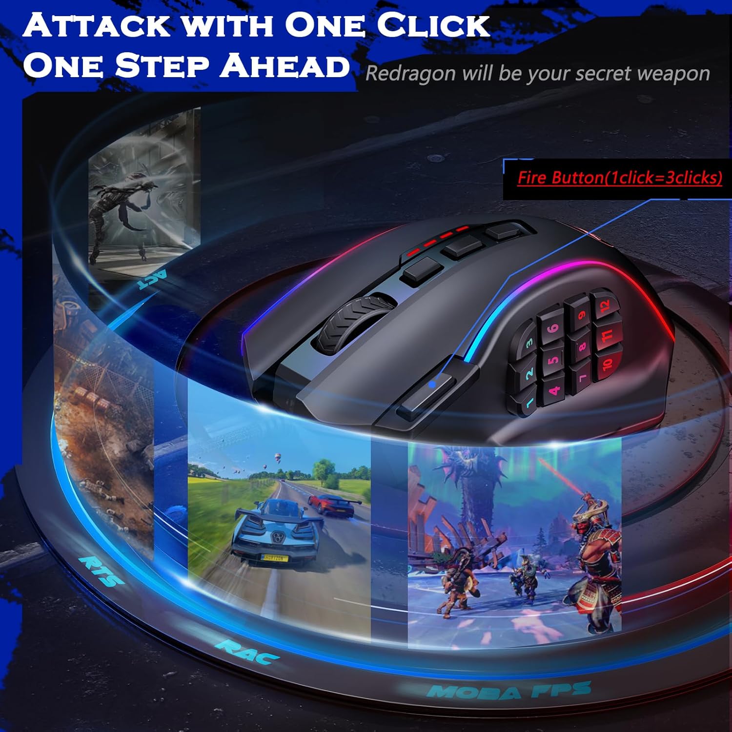 Thumbnail 6 de Redragon MMO Gaming Mouse UP M901K: 12400 DPI, 19 Macro Buttons, 12 Side Buttons, Weight Tuning