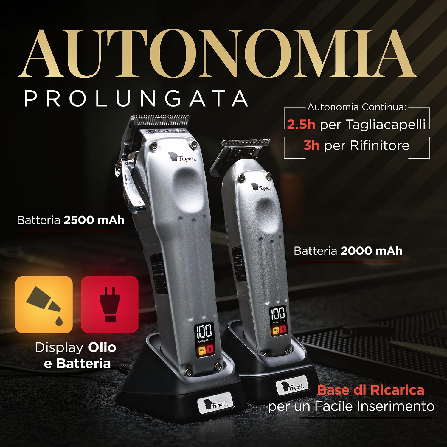 Detalle de Fagaci Tagliacapelli Uomo Professionale con Lame Ceramica/DLC e Motore Brushless – Precisione Superiore
