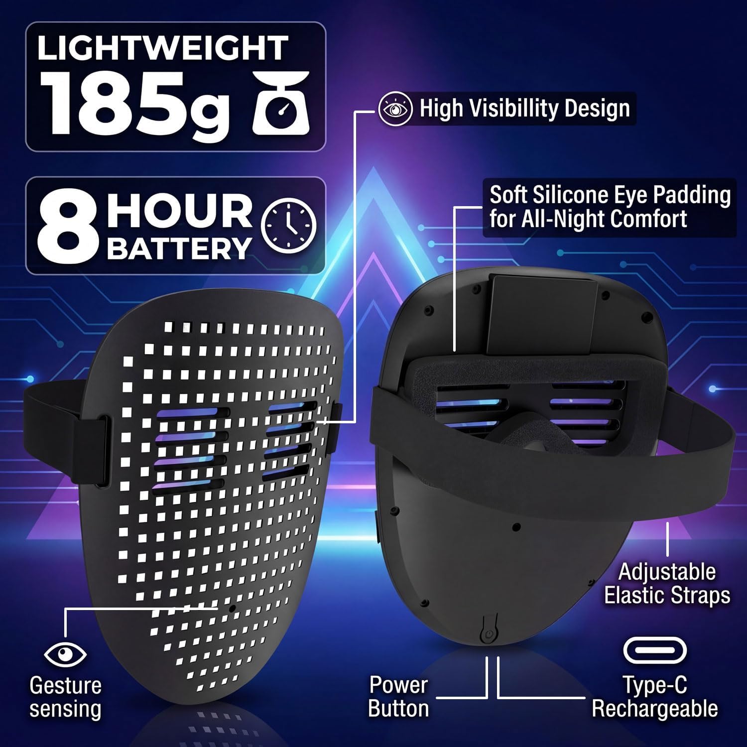 Thumbnail 4 de MEGOO LED Mask with Gesture Sensing (50 Pattern Display) — Light-Up Transforming Face Mask