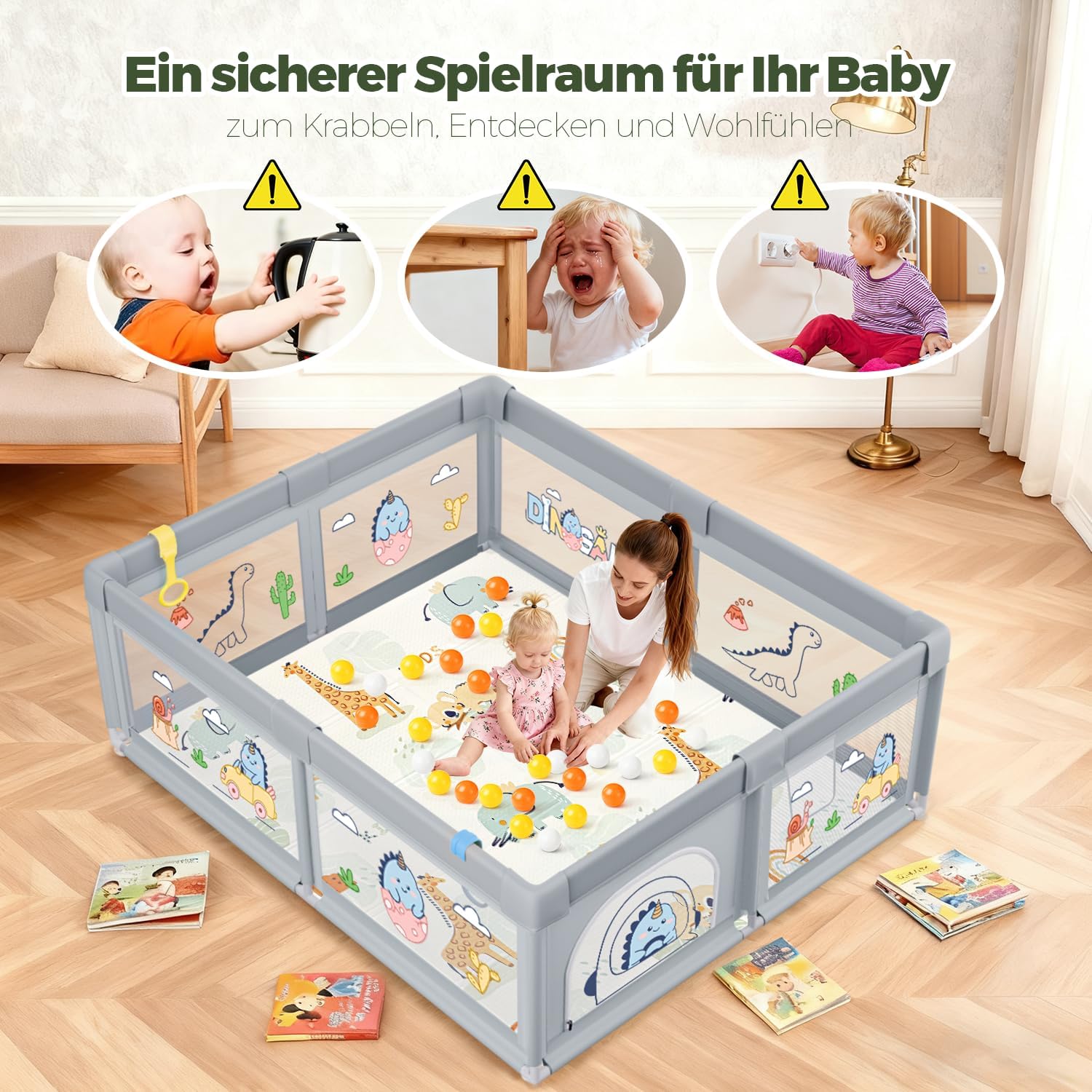 Thumbnail 1 de SOFTHOM Box Bambini 150x180 con Tappeto: recinto di gioco sicuro e pratico per casa e viaggio