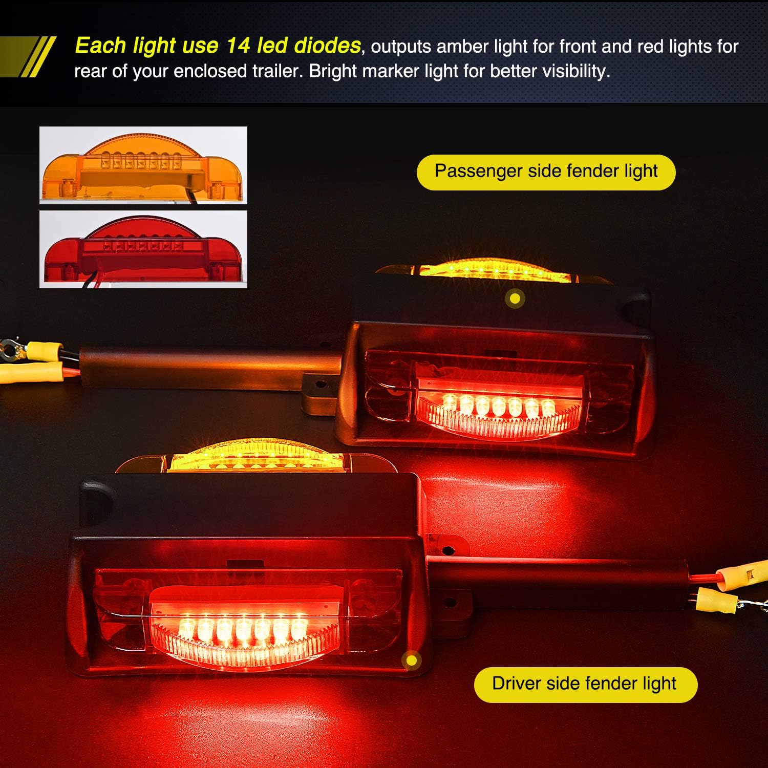 Thumbnail 2 de Nilight 2PCS LED Trailer Fender Lights (Amber Front / Red Rear) — Pre-Wired Clearance Marker Lamp for Trucks, Camper & RV
