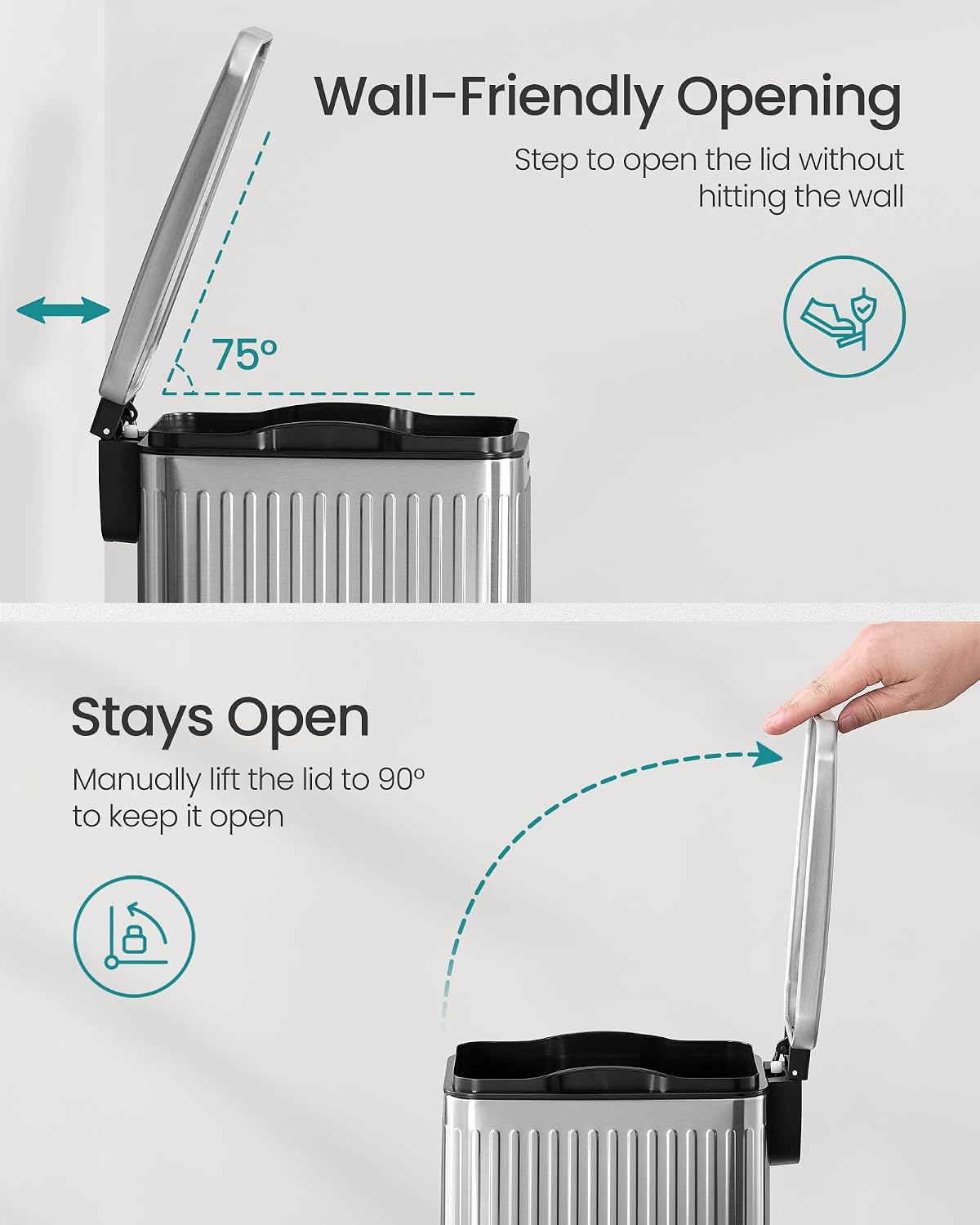 Thumbnail 5 de SONGMICS ULTB563E01 Bathroom Trash Can, 1.6-Gallon Slim Stainless Steel