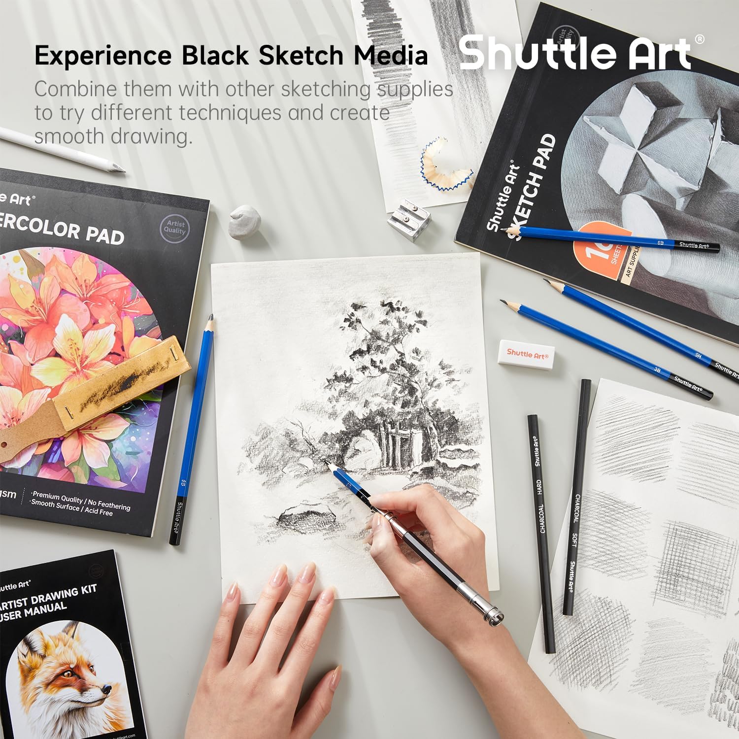 Thumbnail 4 de 116 Pack Sketching and Drawing Pencils Set by Shuttle Art (SA SS116) with 4 Pads