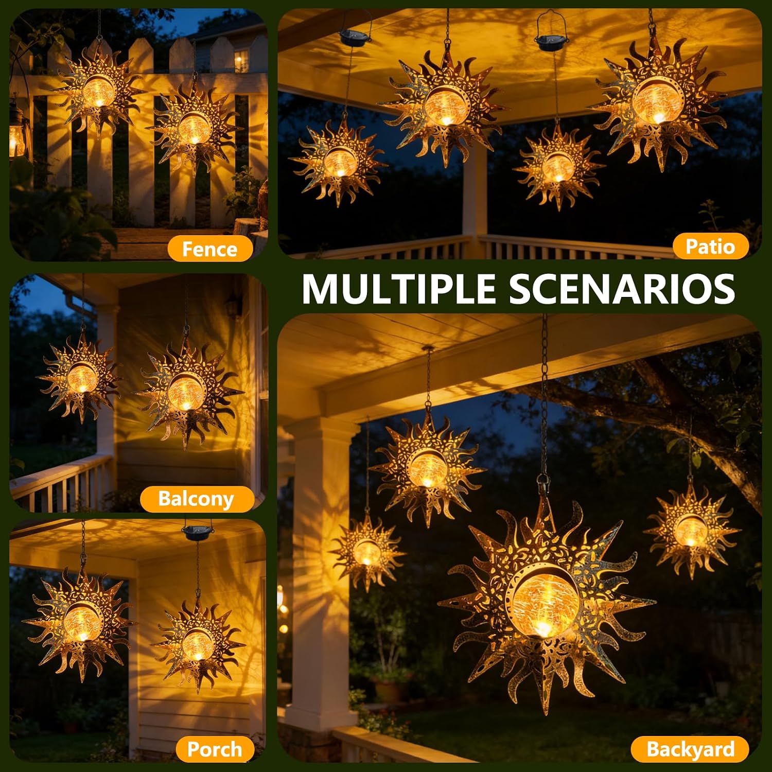 Thumbnail 2 de Solar Sun Hanging Lantern, 7.9-Inch Metal