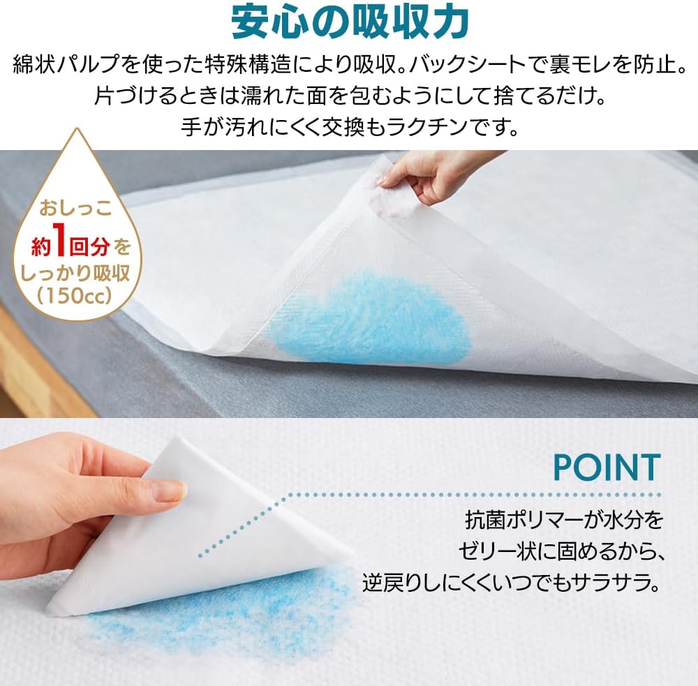 Detalle 2 de アイリスオーヤマ PAS-28P 使い捨て防水シーツ 80×96cm・抗菌ポリマー・28枚入り
