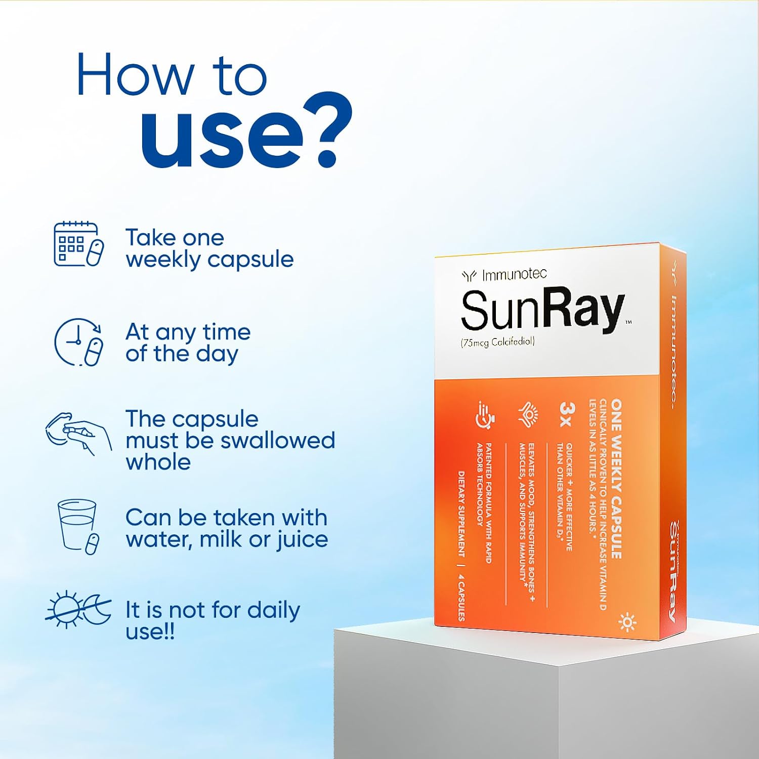 Detalle de Sunray Calcifediol Vitamin D Supplement, Once-Weekly Capsules, 4 Count
