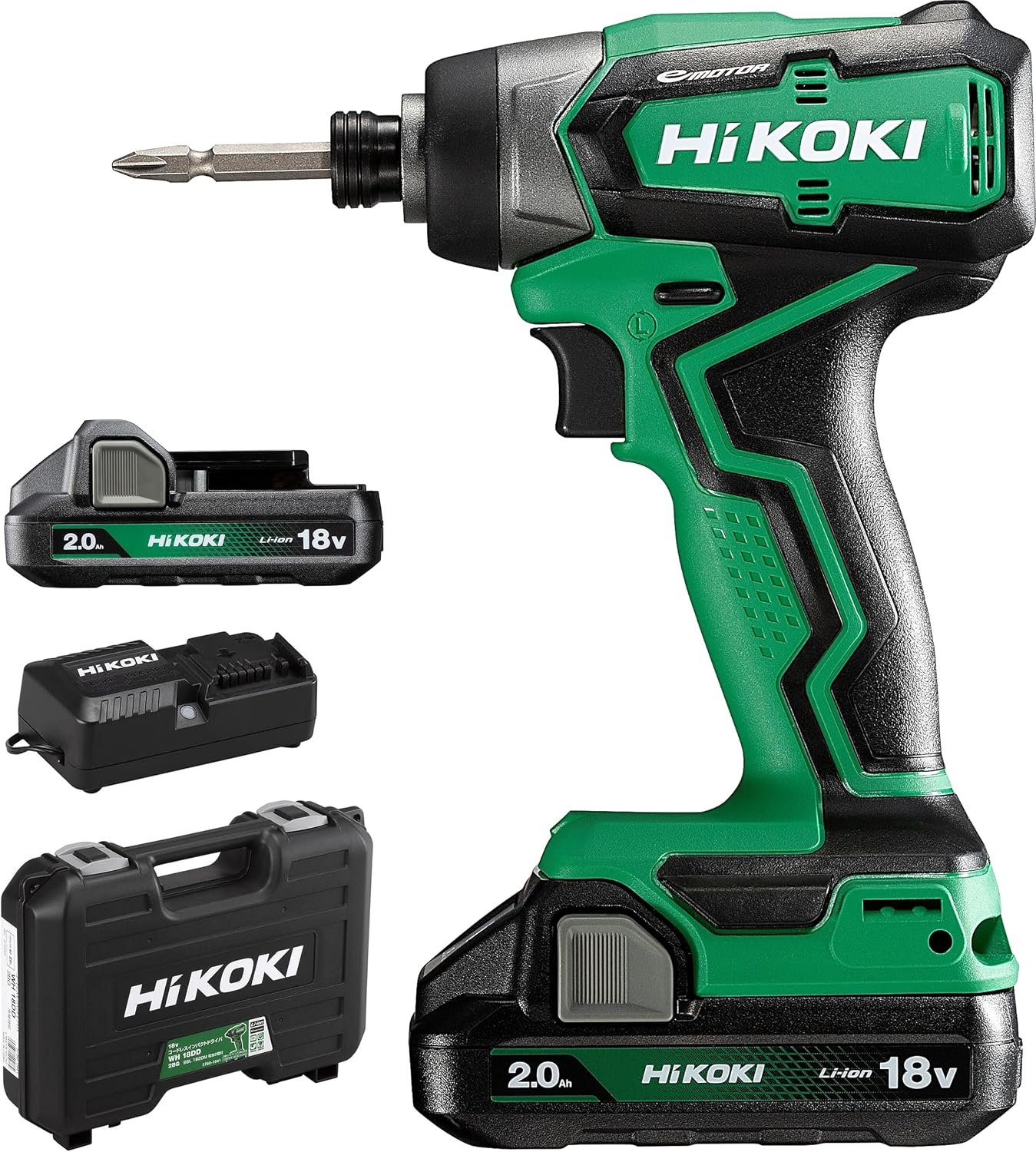 Detalle de HiKOKI WH18DD(2BG) 18Vインパクトドライバー 140N・m、電池2個・充電器・ケース付