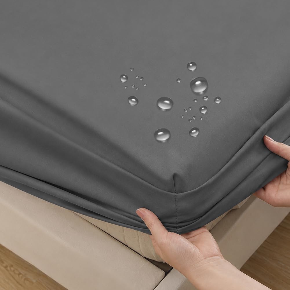 Detalle de OFFCUP V9-138*190-SHFSCL-FBA Waterproof Mattress Protector, Grey, 30cm Deep
