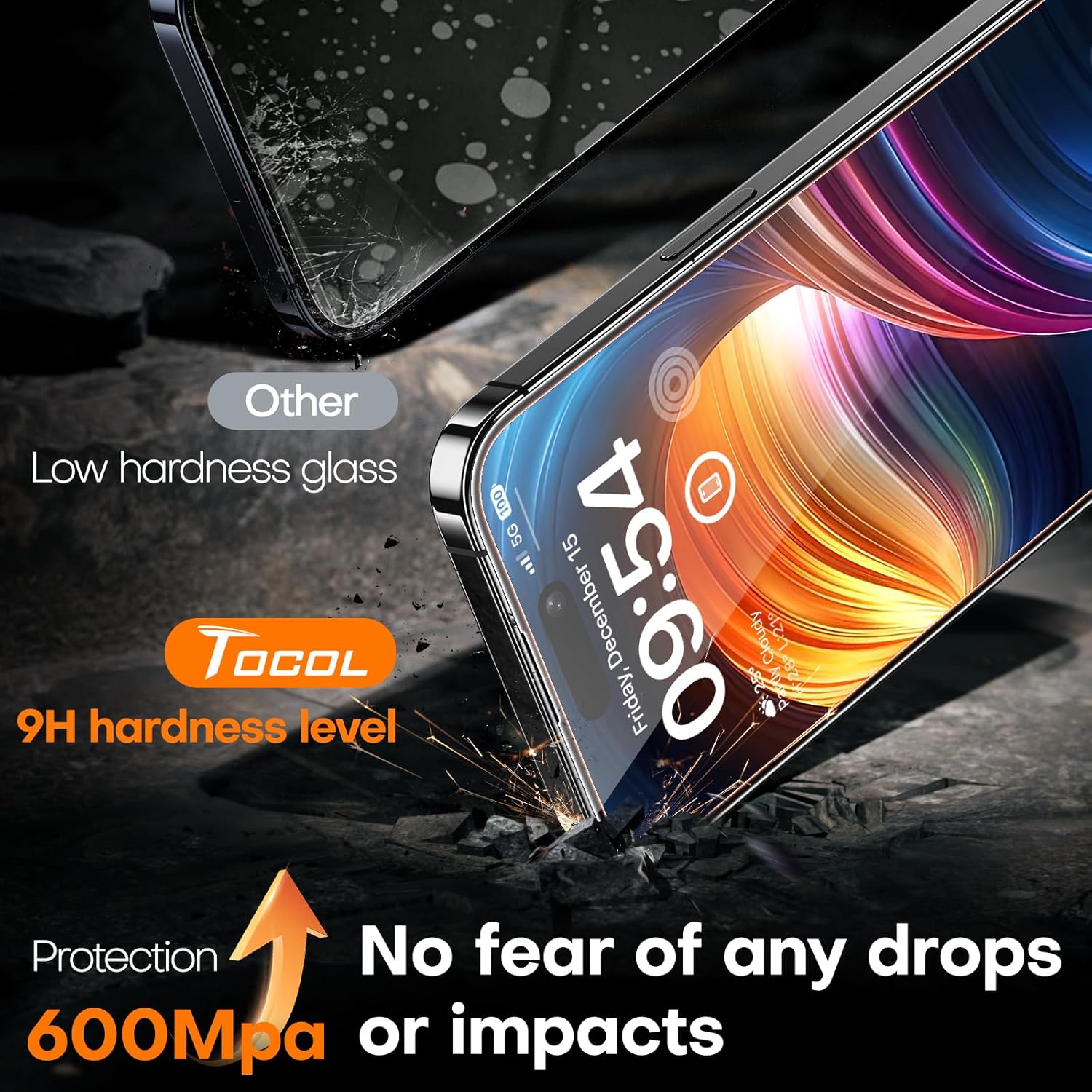 Thumbnail 3 de TOCOL 2-Pack Tempered Glass Screen Protector for iPhone 15 (6.1-inch) – Instant, Case-Friendly Full Coverage