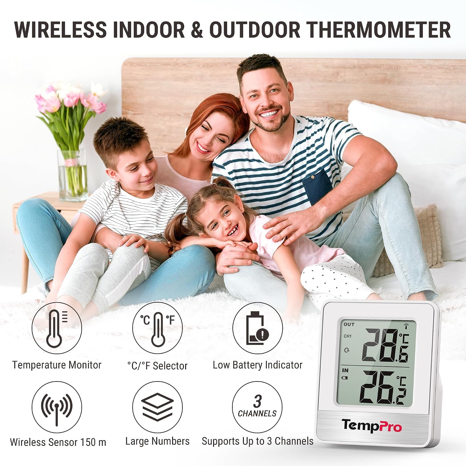 Detalle de TempPro TP200C draadloze binnen-buitenthermometer met bereik van 150 m
