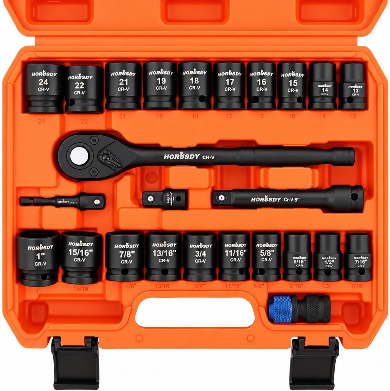 Detalle de HORUSDY 84012 1/2-Inch Drive Shallow Impact Socket Set, SAE and Metric, 6-Point