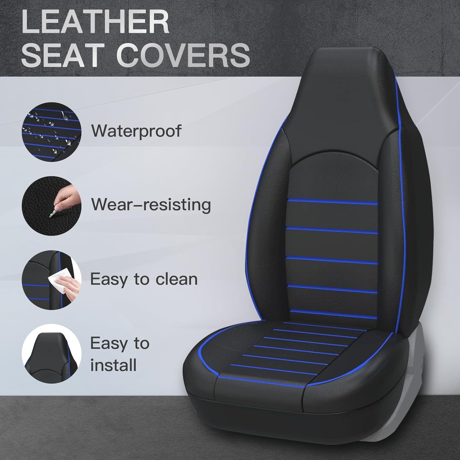 Thumbnail 3 de Coprisedili Anteriori Auto Universali in Pelle PU AUTOYOUTH – Nero/Blu