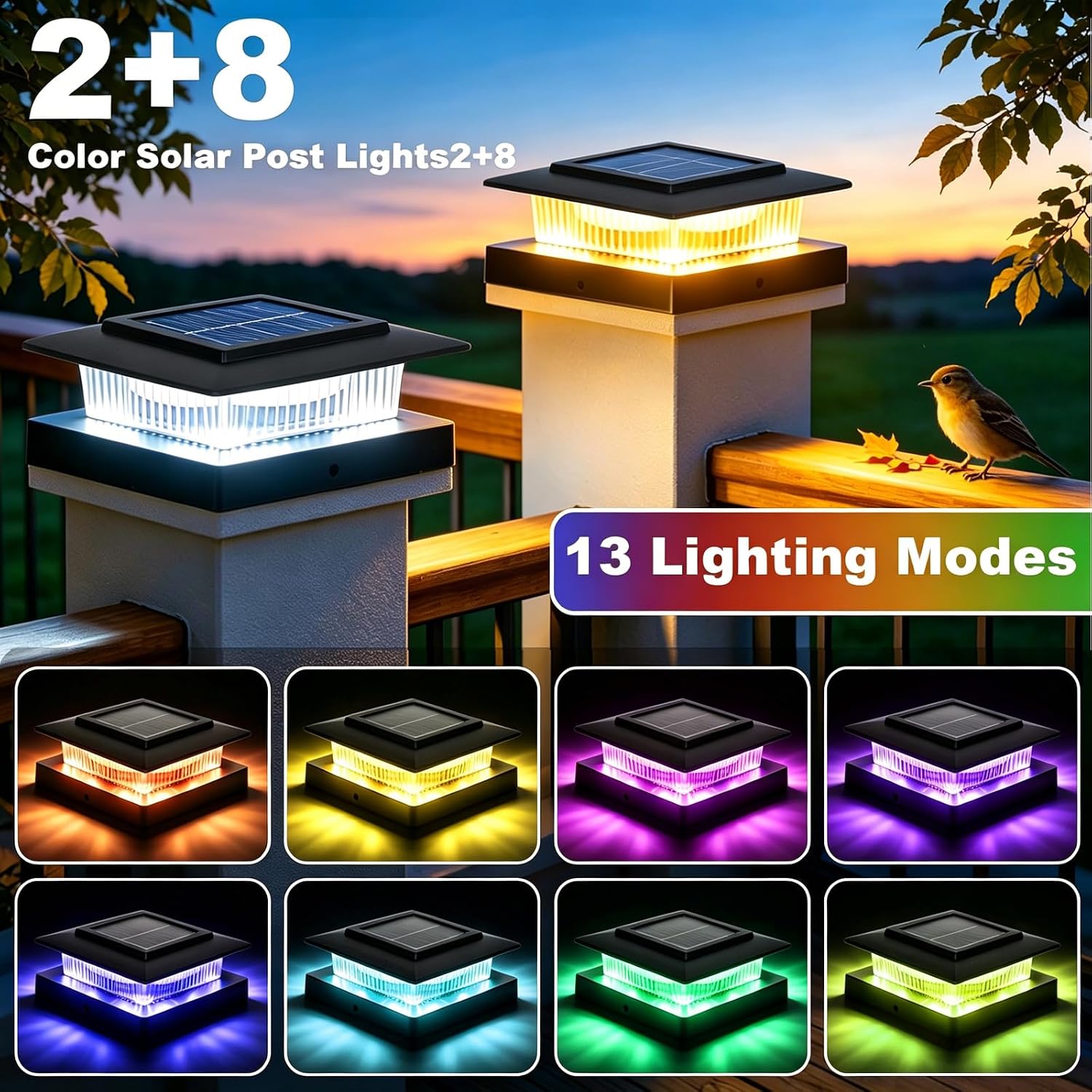 Detalle 2 de Miosugo 2026070101 Solar Post Cap Lights, 13 RGB Modes, 12-Pack