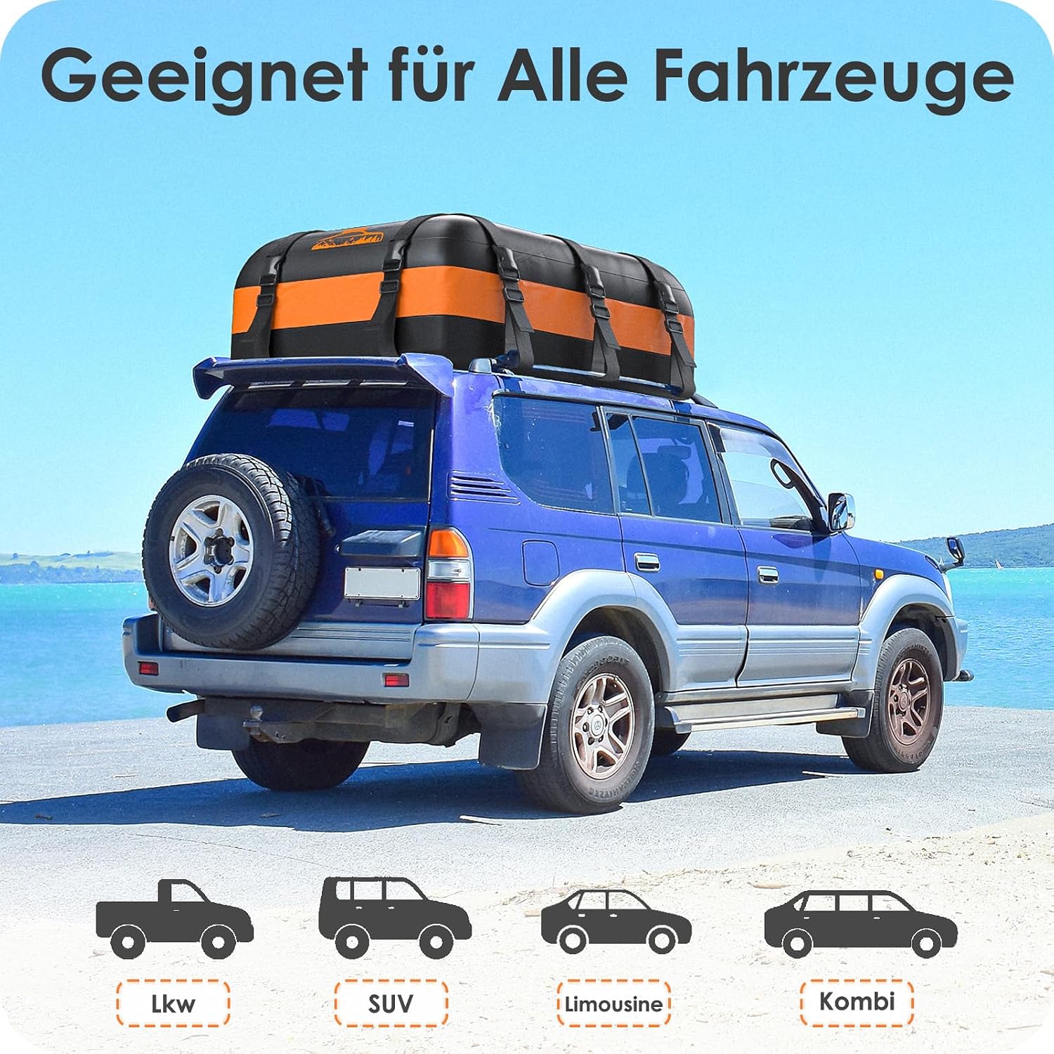 Detalle de Rymopuey Faltbare Dachbox 15–21 m³, 700D Wasserdicht mit Anti-Rutsch-Matte und 6 Gurten – Orange