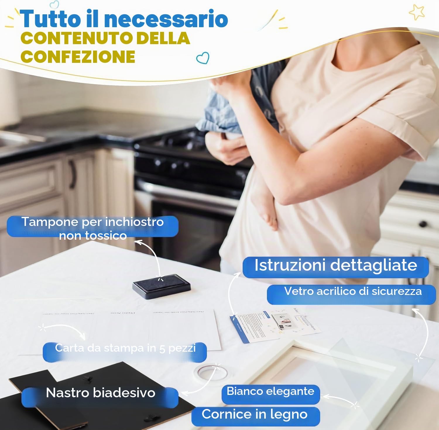 Detalle 2 de Bubzi Co Bellissimo kit impronte di mani e cornici per foto neonati e ragazzi (White)