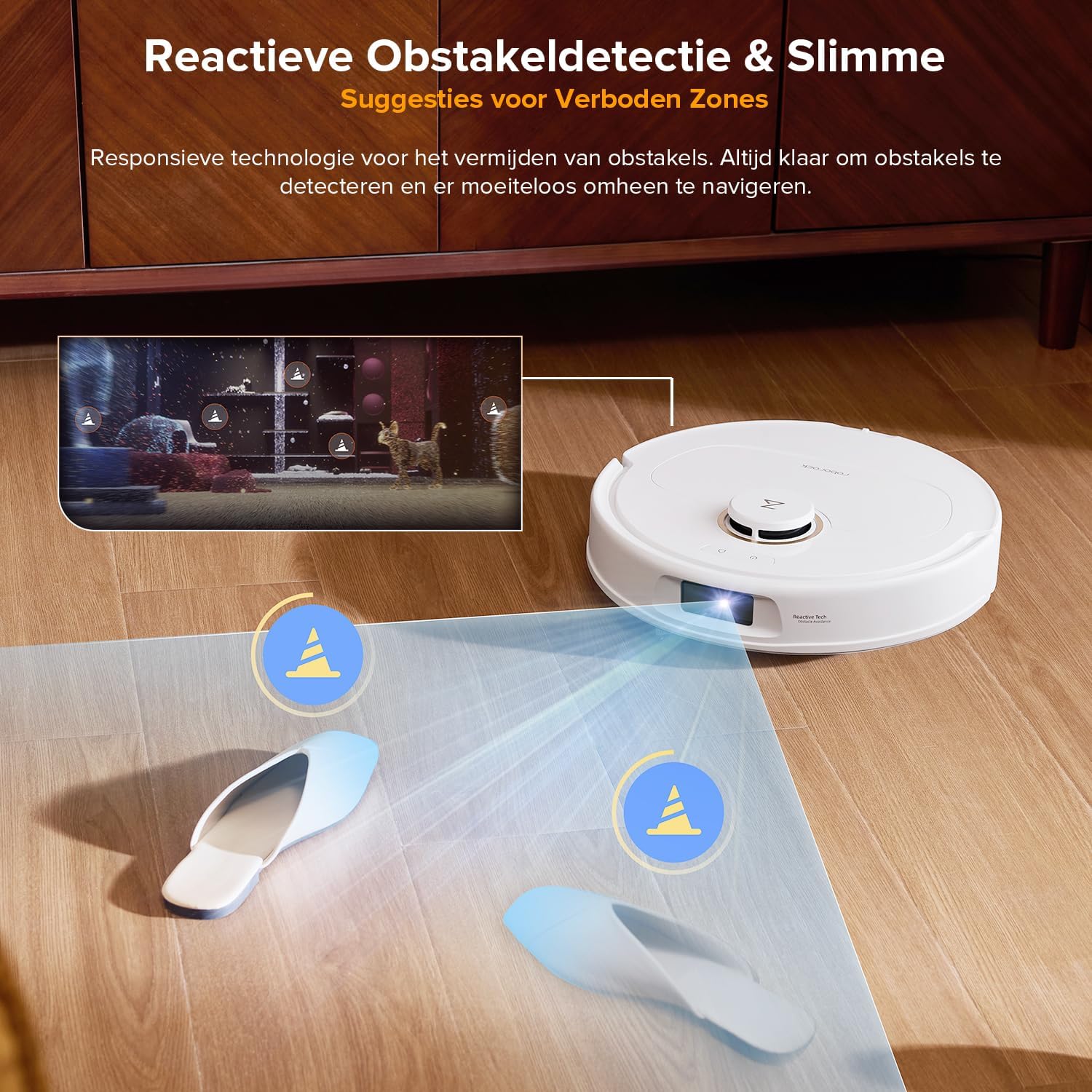 Detalle de roborock Qrevo S5V robotstofzuiger met 12.000 Pa, FlexiArm en alles-in-één dock
