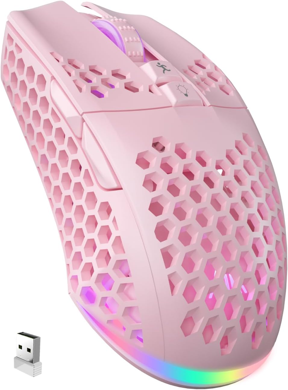 Detalle de SOLAKAKA SM600 Wireless Gaming Mouse, 7 Programmable Buttons and Honeycomb Shell