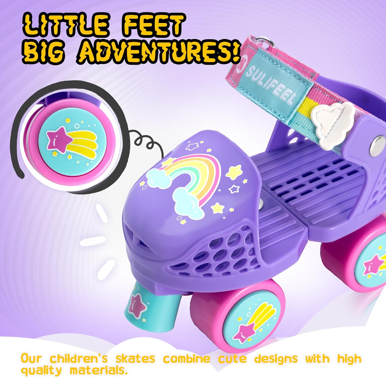 Thumbnail 2 de SULIFEEL Kids Adjustable Quad Roller Skates for Ages 2–5: Toddler Beginner Skates with Cartoon Design