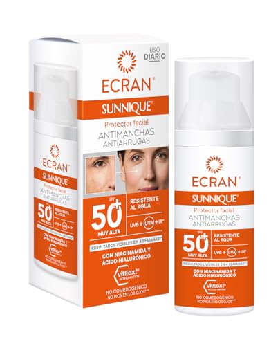 Detalle de ECRAN SUNNIQUE Protector Facial Antimanchas SPF 50+ con Niacinamida y Ácido Hialurónico, 50 ml
