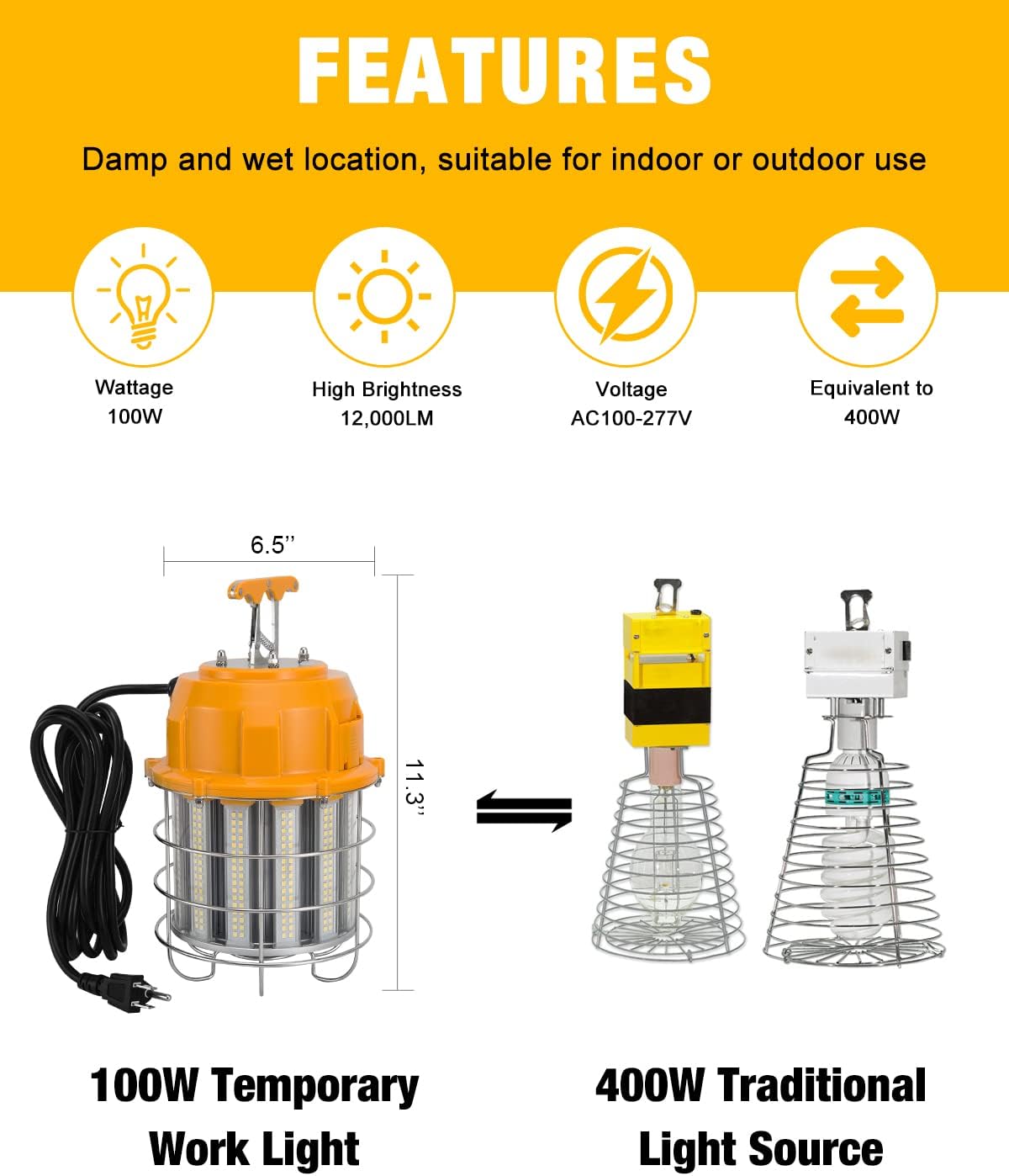 Detalle de JC-LGL RMS-K5-II-100W LED Temporary Work Light, 12,000 Lumens, 5000K
