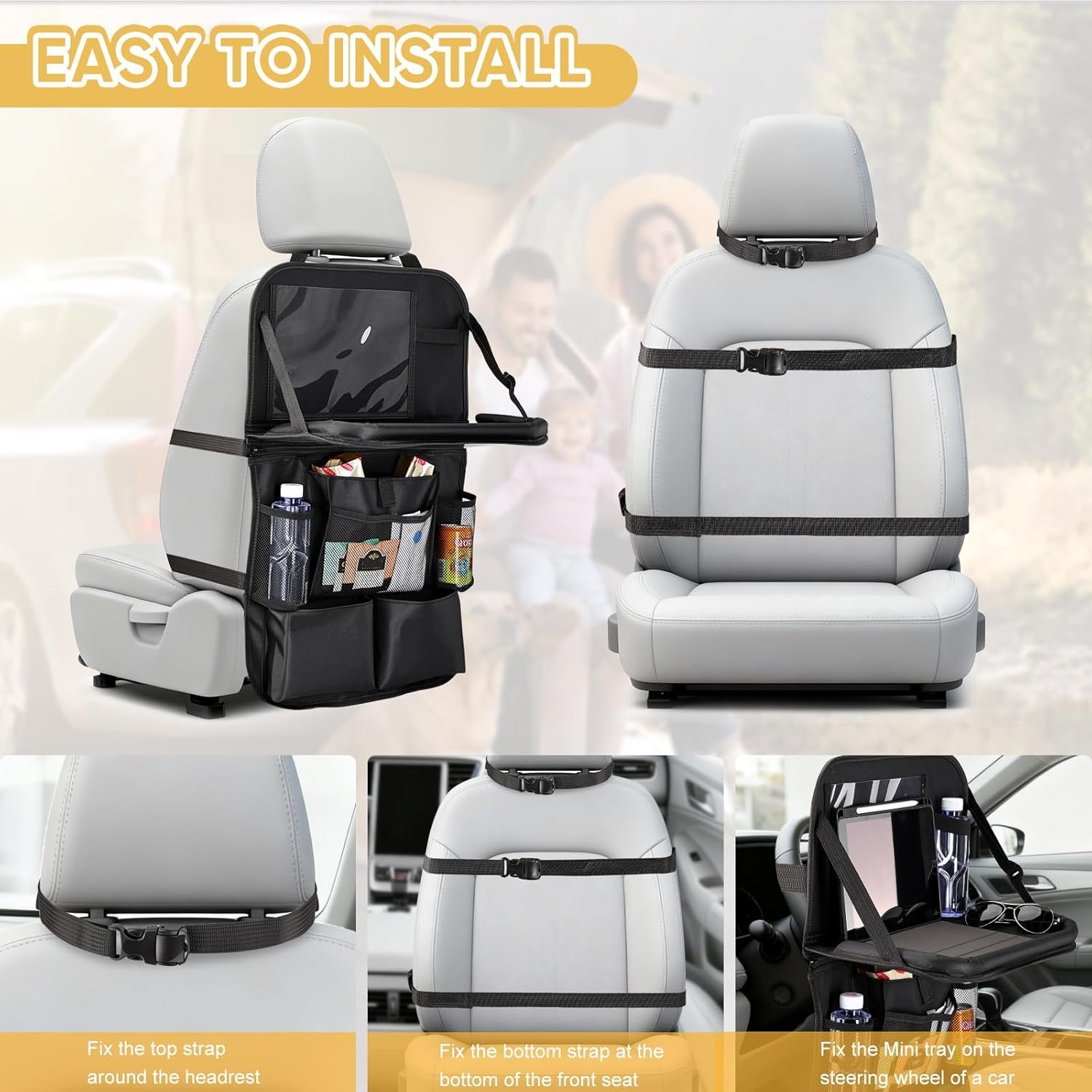 Detalle de Rilime Car Seat Organiser (2-Pack) with Foldable Table Tray and Tablet Holder