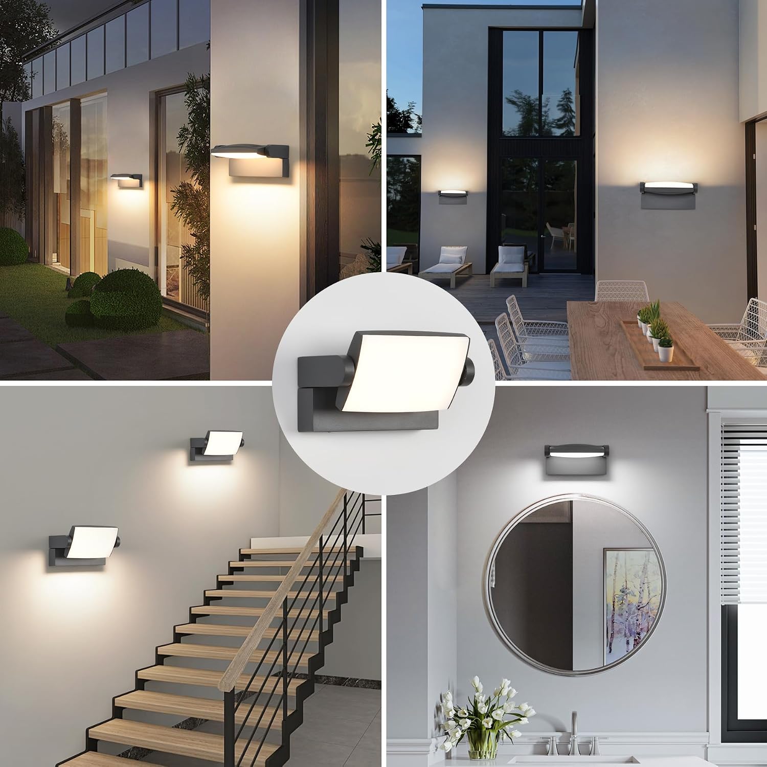 Detalle 2 de SANSHI 12 W buitenwandlamp met draaibaar ledpaneel, IP65 en 3 lichtkleuren