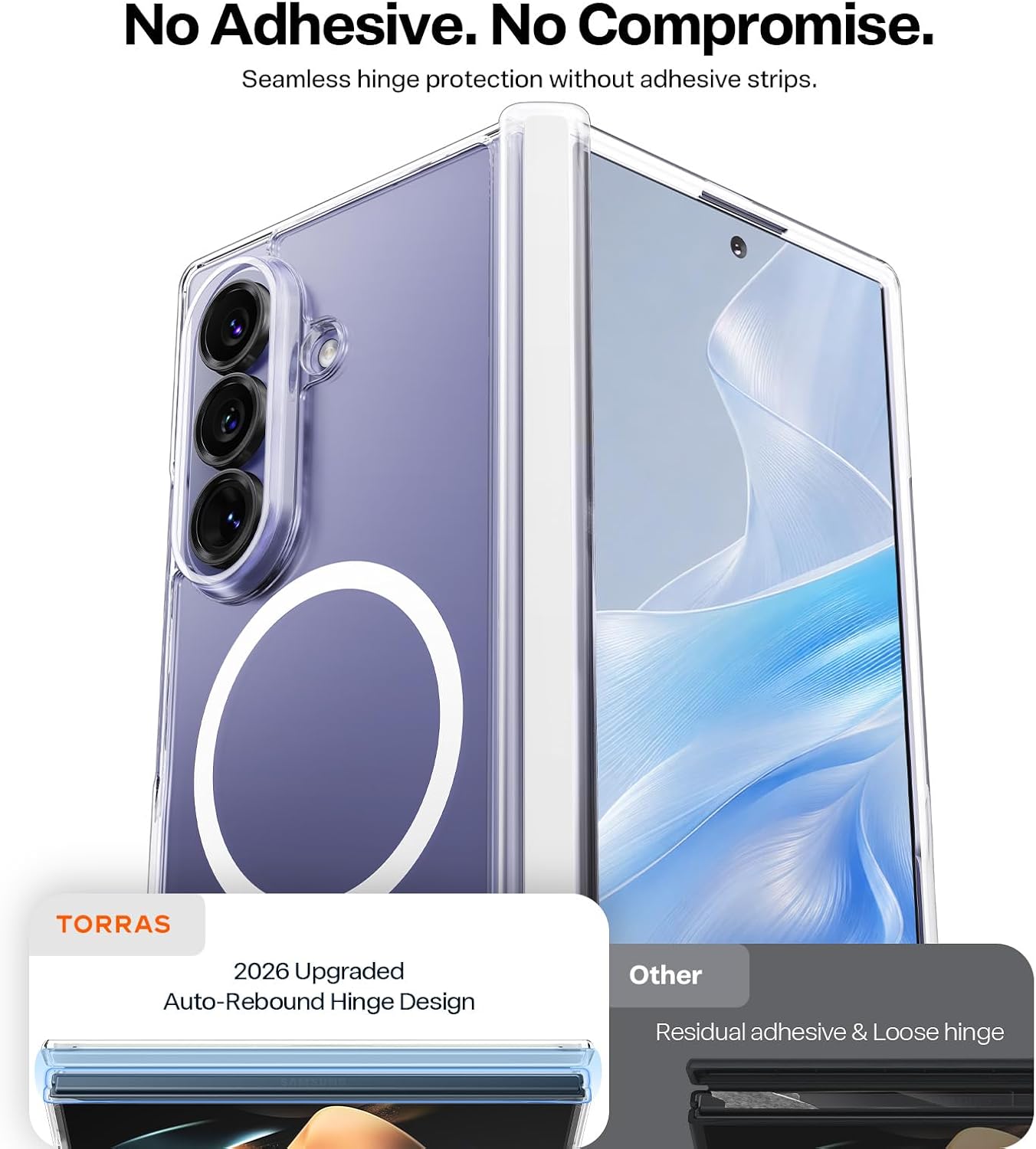 Detalle de TORRAS Magnetic Shockproof Case for Samsung Galaxy Z Fold 8 Ultra, Slim Clear