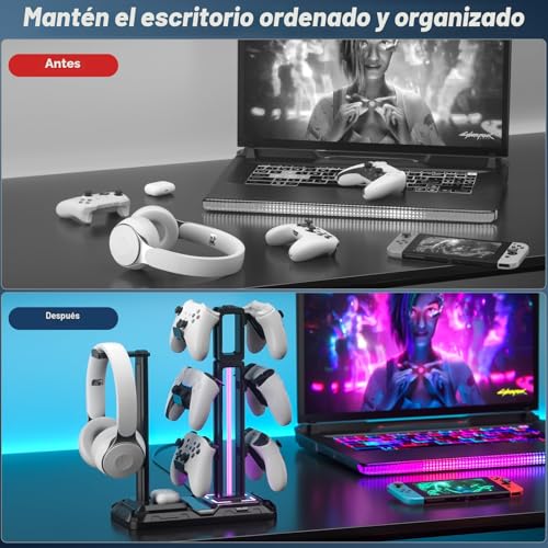 Thumbnail 7 de KDD Soporte Auriculares Gaming con 9 Modos de Luz: 360° de giro y gancho desmontable para escritorio