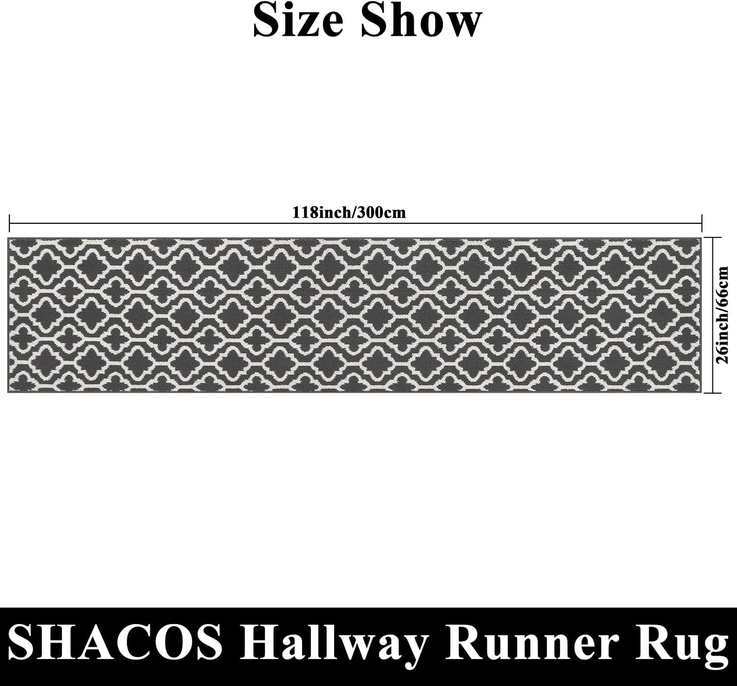 Detalle 2 de SHACOS Extra Long Hallway Runner Rug 66 x 300 cm | Non-Slip Geometric Grey