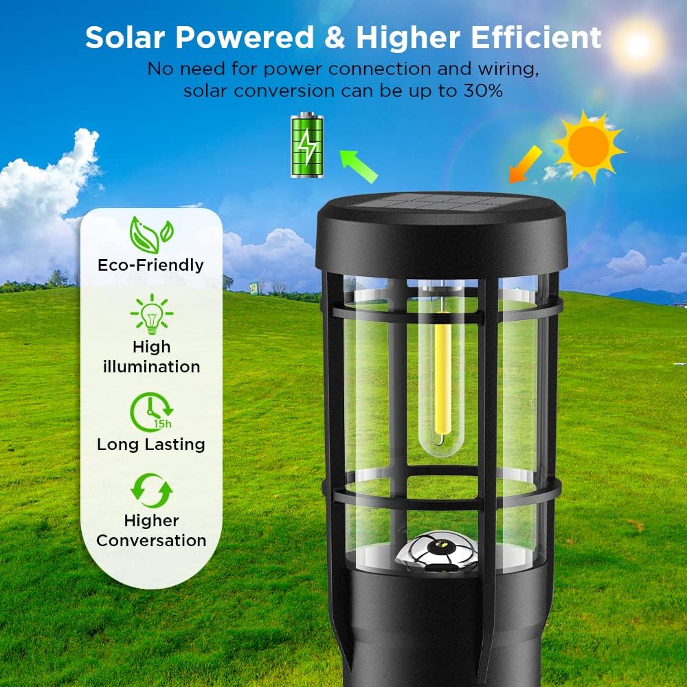 Detalle de Ainostone Solarlampen 4er-Set mit 900 mAh Akku, warmweißen LEDs und Erdspieß (IP65, für Außen)