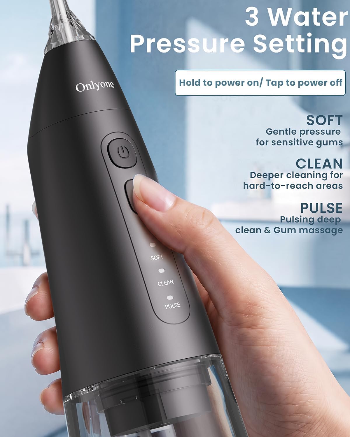 Detalle 2 de Onlyone WD01-Black Portable Water Flosser, 3 Settings, 300 mL Tank