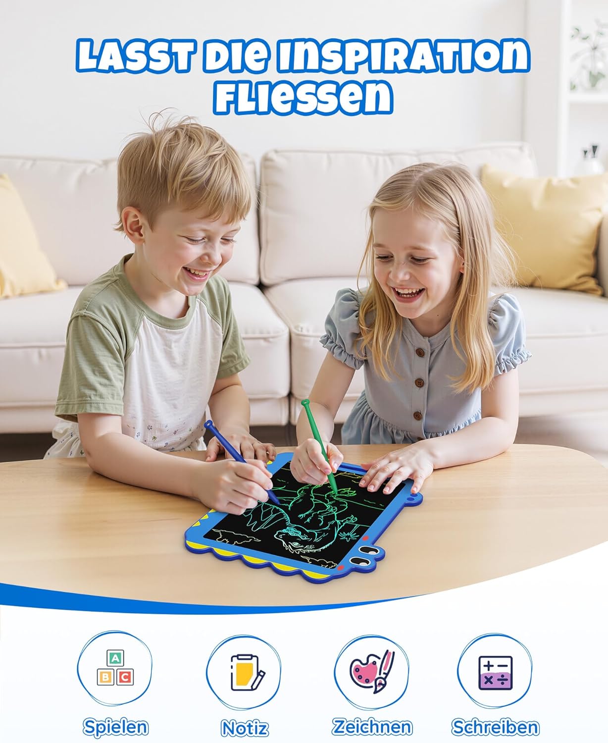 Detalle de ORSEN LCD Schreibtafel Dinosaurier Blau – 12 Zoll, ab 3 Jahren