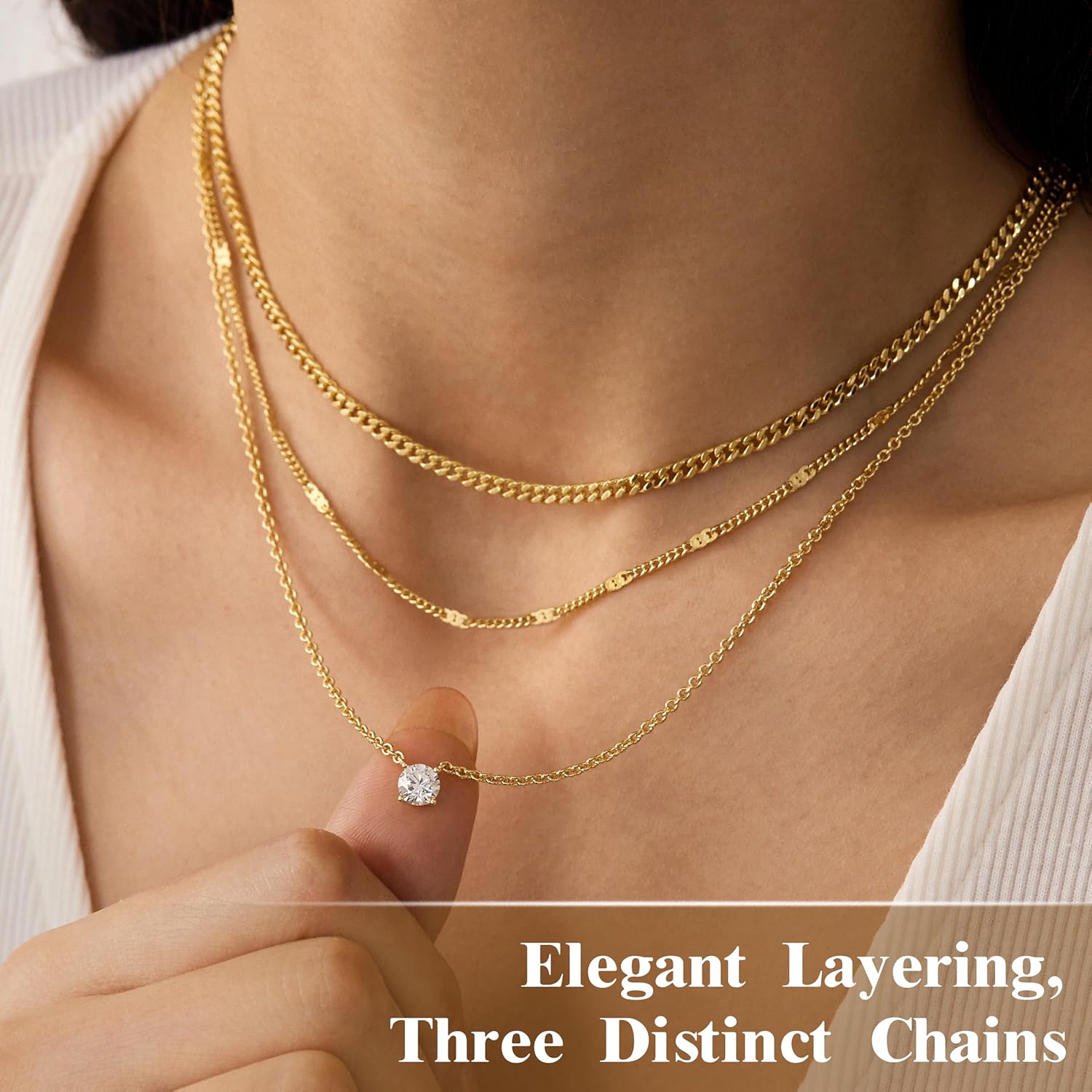 Thumbnail 2 de WomenGifts Layered Gold Necklaces for Women – 14K Gold Plated Sterling Silver Layered Set
