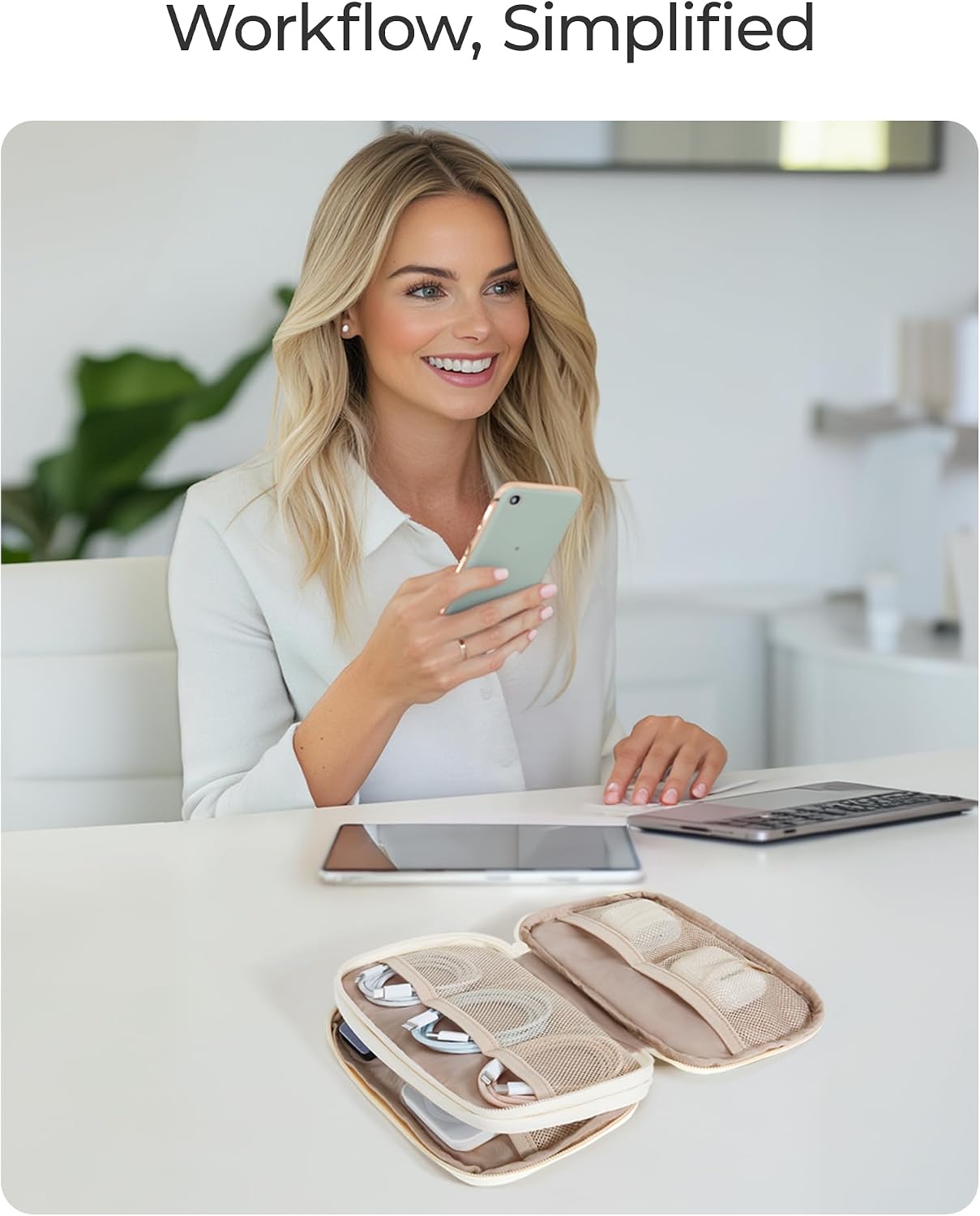 Detalle 2 de bagsmart Damen Elektronik-Organizer-Tasche mit doppeltem Reißverschluss – wasserdichter Kabeltasche für Reise & Alltag