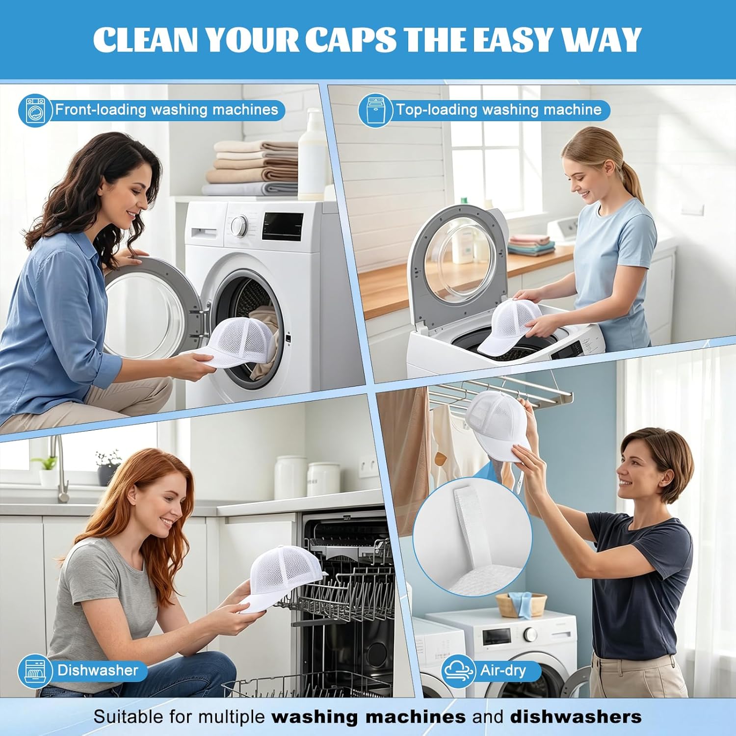 Thumbnail 6 de Eiito Hat Washer Cage Hats Cleaner (4-Pack: 2 Cages + 2 Bags) for Washing Machine or Dishwasher, White