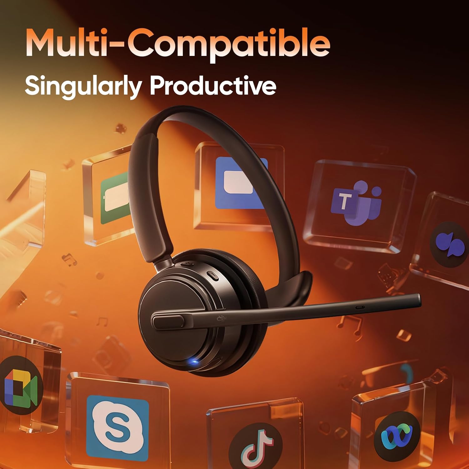 Detalle 2 de Angteela DH18B Wireless Headset with Mic, ENC, Bluetooth 5.3 & Charging Base