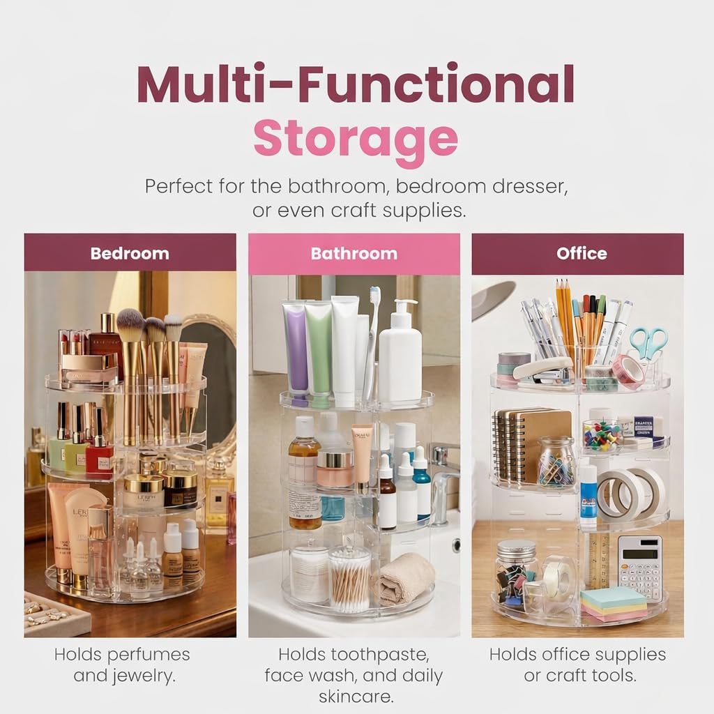 Thumbnail 5 de Masirs 360 Rotating Makeup Organizer Countertop