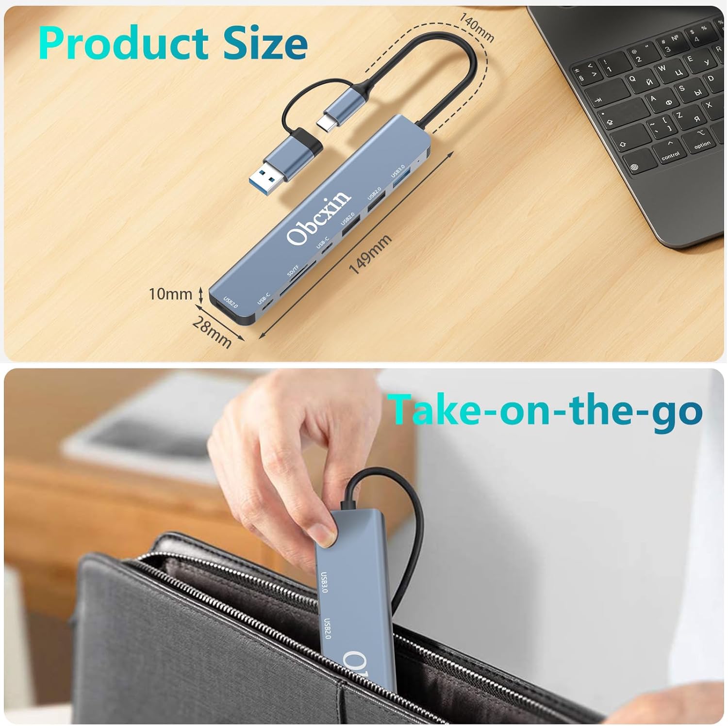 Thumbnail 5 de Obcxin USB‑C Hub 8‑in‑2: USB 3.0, 2× USB 2.0 und SD/TF für MacBook, iPad Pro & Surface