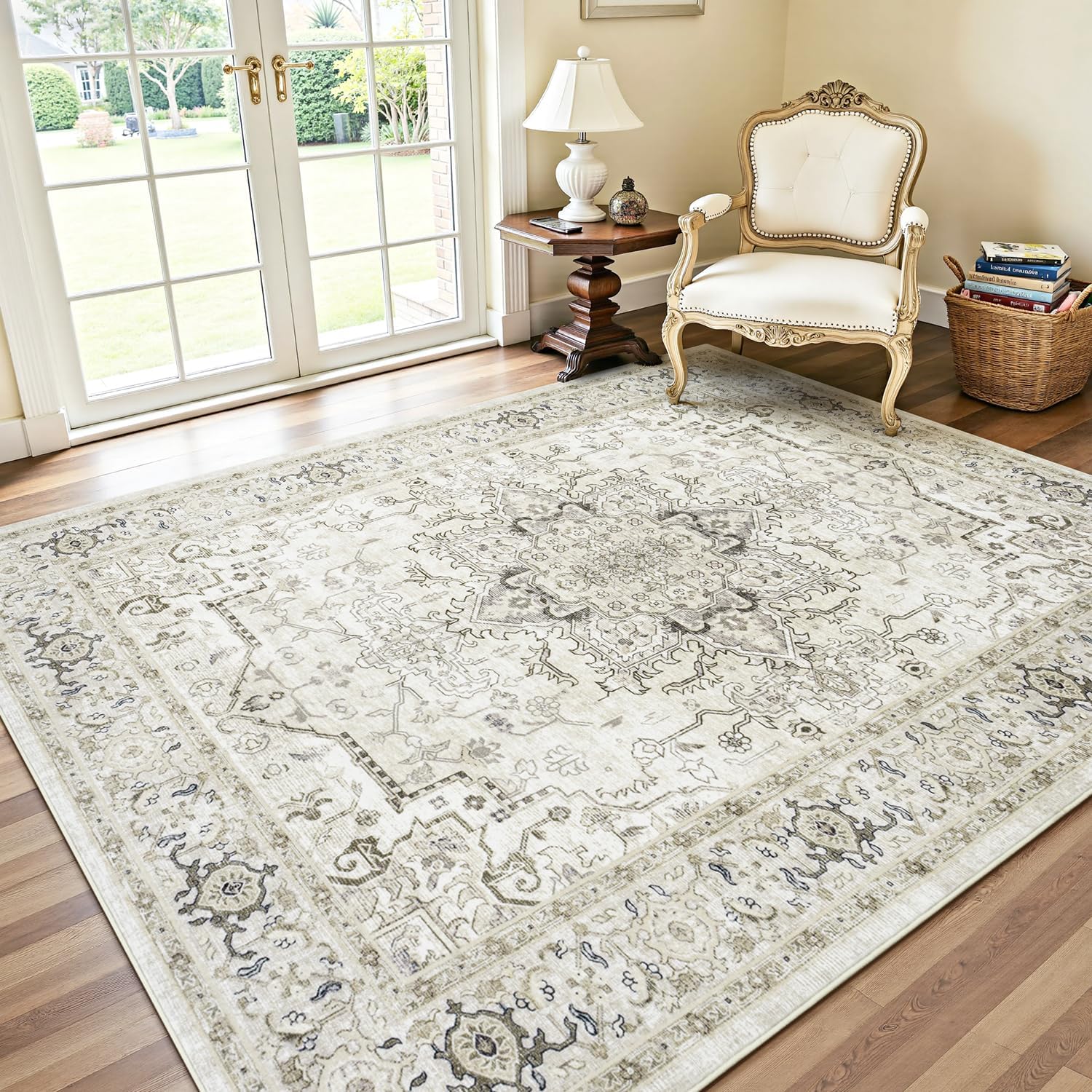 Detalle de Lofus 6x9 Area Rug — Washable, Non-Slip Vintage Boho Style for Living Room, Bedroom, or Office