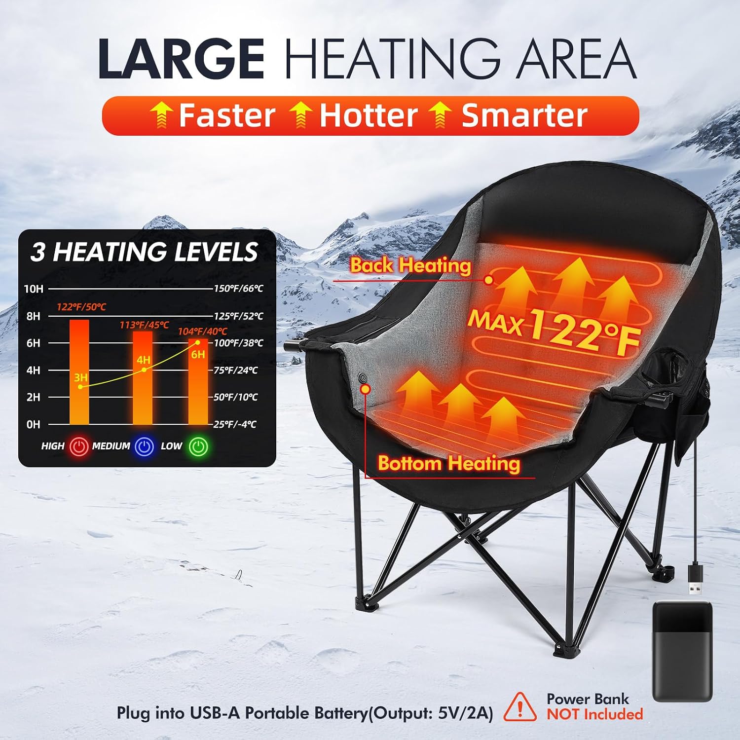 Detalle 2 de PUVASIA PW-RC739E-HS1 Heated Oversized Camping Chair with Dual-Zone Heating