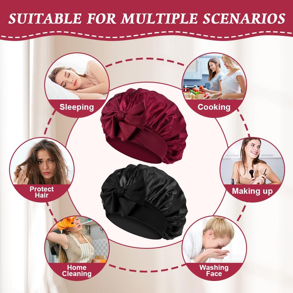 Thumbnail 6 de ACWOO Satin Bonnet Wrap – 2 Pcs Soft Silk Night Sleep Cap with Elastic Band