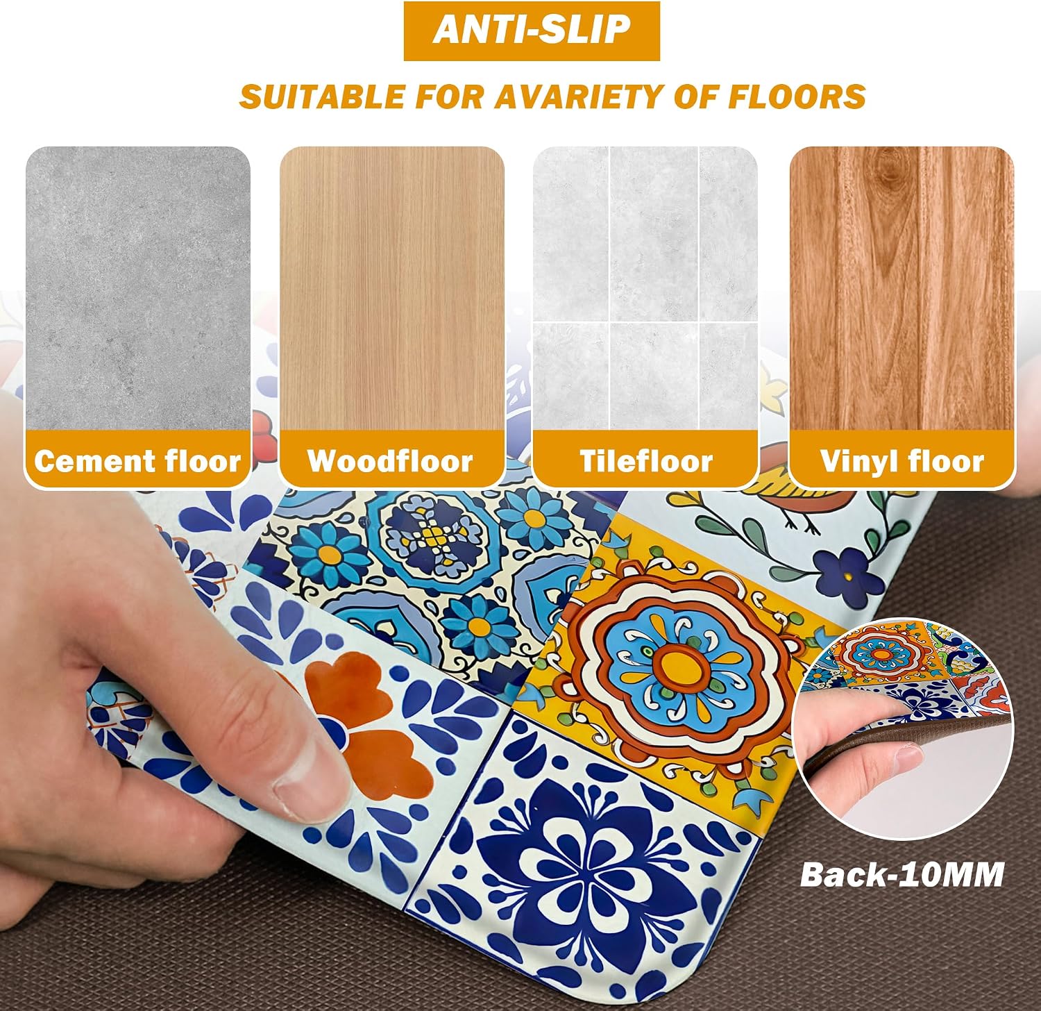 Thumbnail 6 de weesire Boho Kitchen Rugs Set — 2-Piece Anti-Fatigue Mats, 17.3 x 28 and 17.3 x 47 Inches