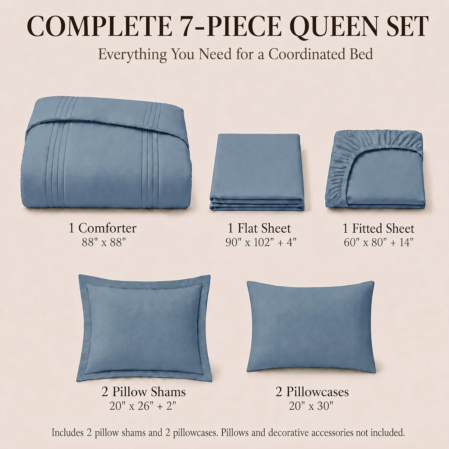 Detalle 2 de CozyLux CLUS25G90L8QU Queen Comforter Set, Dusty Blue, 240 GSM