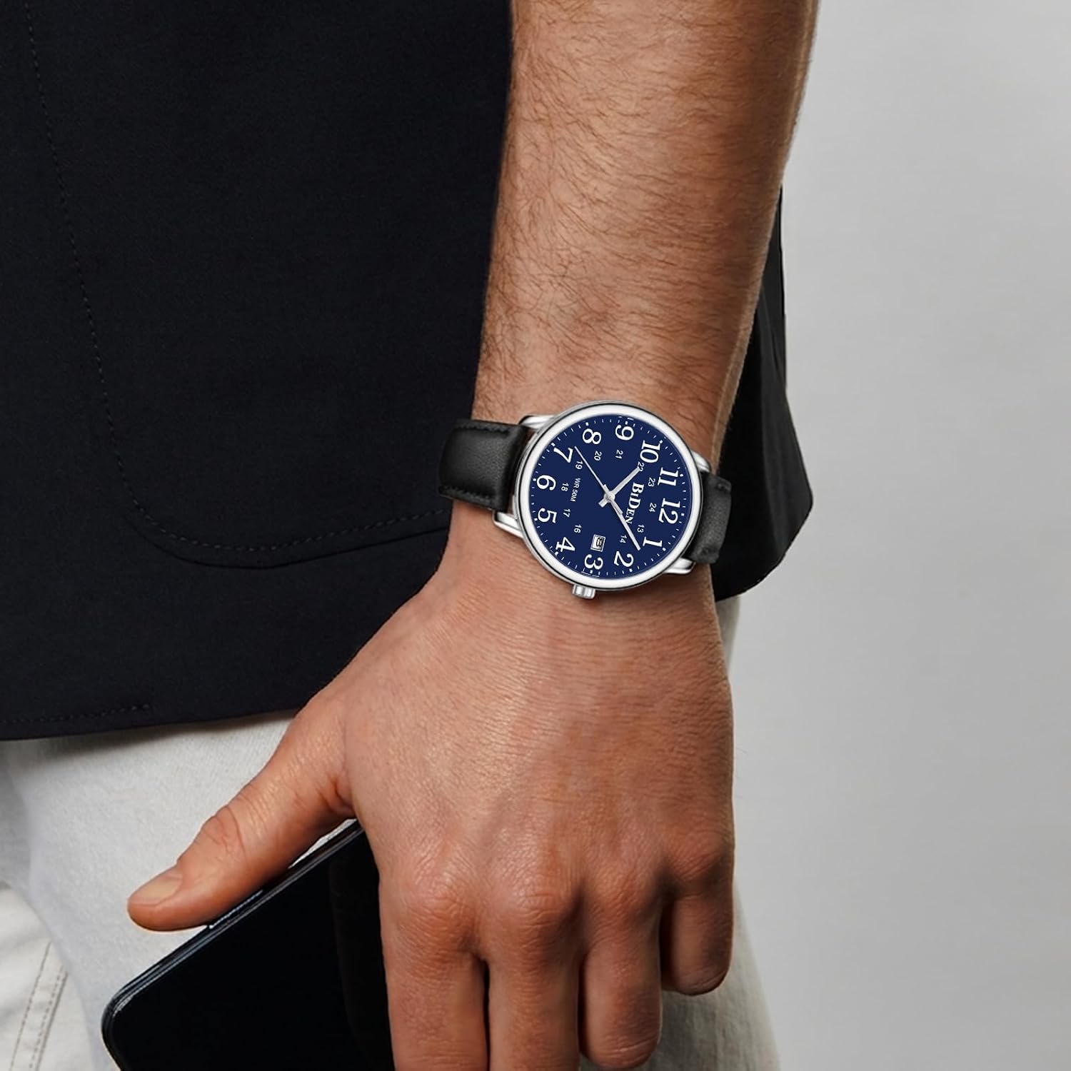 Detalle de HANPOSH Herren Uhr – Analoguhr mit Quarzwerk, Datum, Lederband und 38 mm Gehäuse