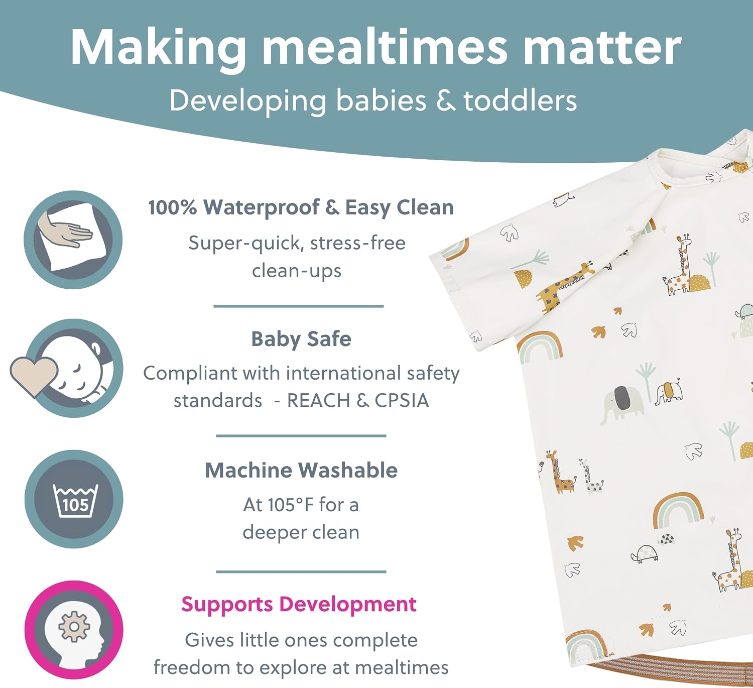 Thumbnail 2 de BIBaDO Short Sleeve Baby Bibs – Coverall Weaning Bib for 6–36 Months