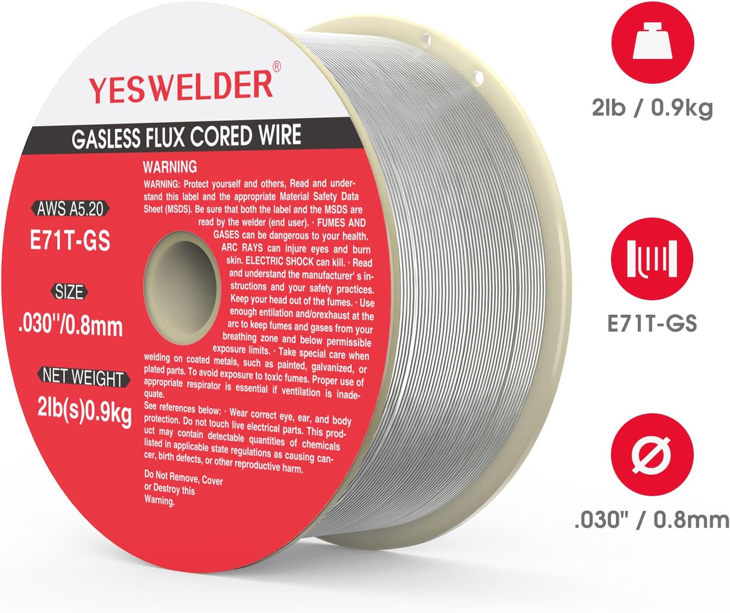 Thumbnail 1 de YESWELDER filo saldatrice MIG con anima autoprotegida E71T-GS (0,8 mm) bobina da 0,9 kg, 2 confezioni