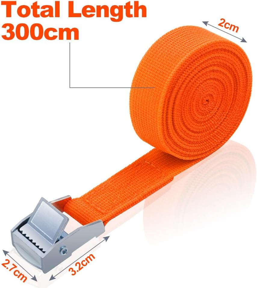 Detalle 2 de URAQT Spanngurt Befestigungsgurt mit Ratsche, 4er-Set 3 m x 20 mm (150 kg), Orange